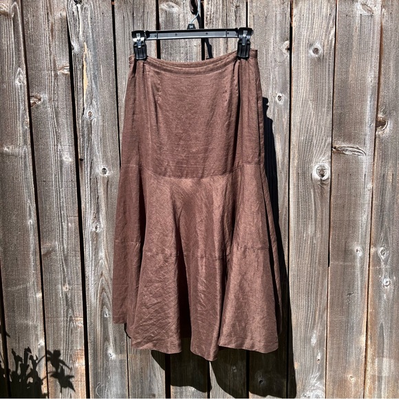 Ann Taylor brown linen lined midi skirt size 8 - Picture 1 of 16